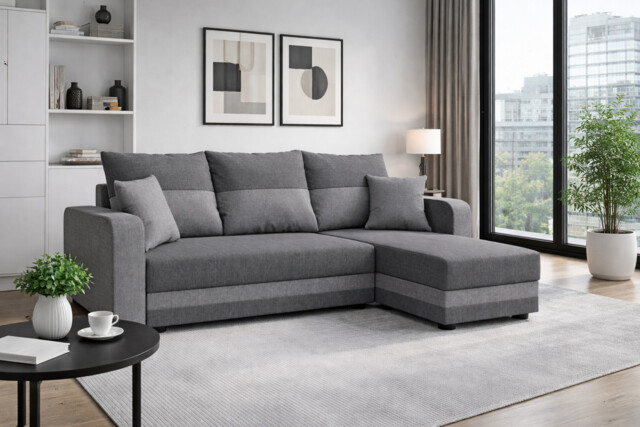 Convertible L-shaped Universal Corner Sofa Bed Jumbo With Storage Grey