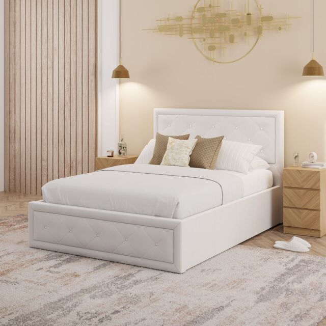 Hollywood Ottoman Storage Gas Lift Bed King Size 150cm 5ft White