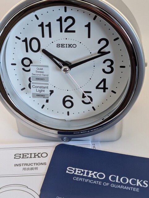 Seiko Alarm Clock Qhe117s Quiet Sweep Constant Light Silver Bedside