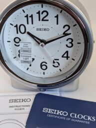 Seiko Alarm Clock Qhe117s Quiet Sweep Constant Light Silver Bedside