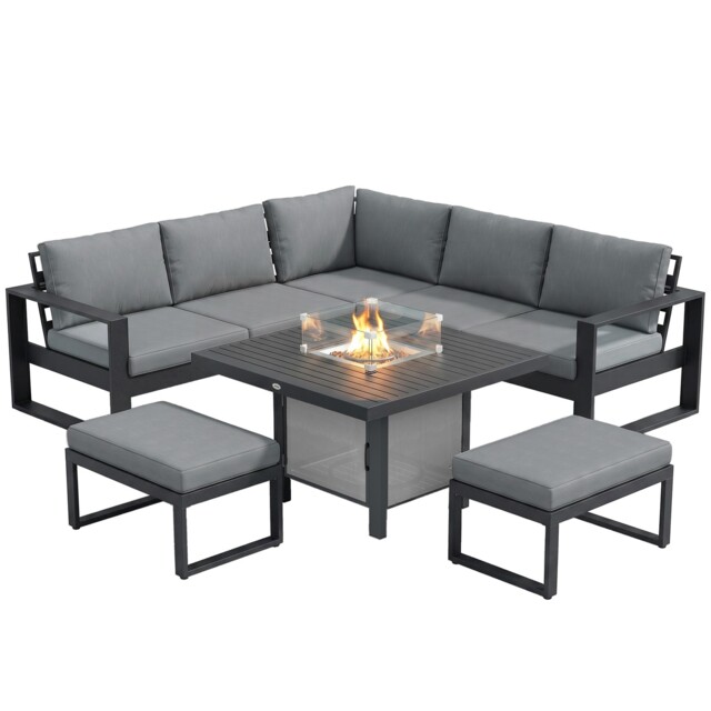 Outsunny 6-piece Garden Furniture Set With Firepit Table Outdoor Sofa