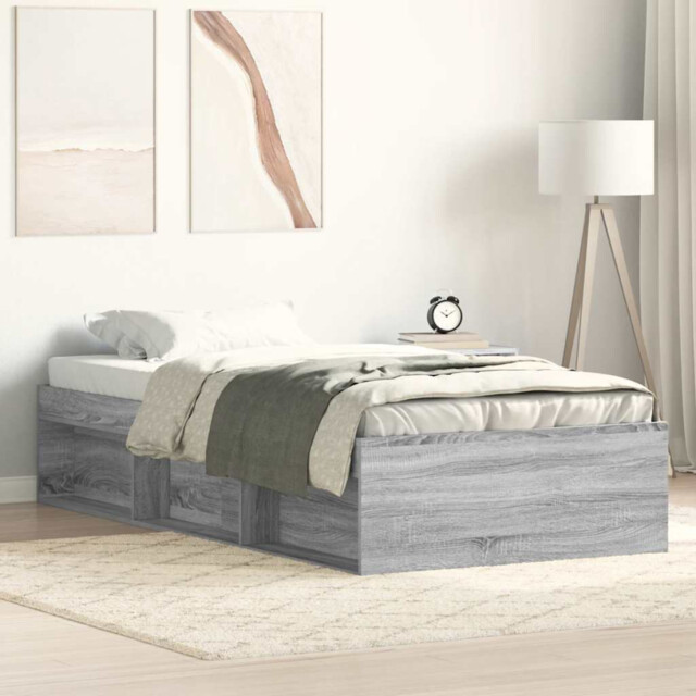 Bed Frame 90x200 Cm Grey Sonoma Engineered Wood Solid Pine Storage 6