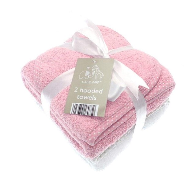 Elli & Raff Soft White Baby Hooded Bath Towels Pink 100% Cotton - 2