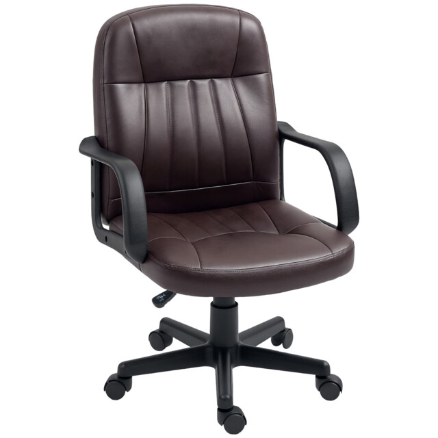 Office Chair Dark Brown Faux Leather Large Ergonomic Swivel