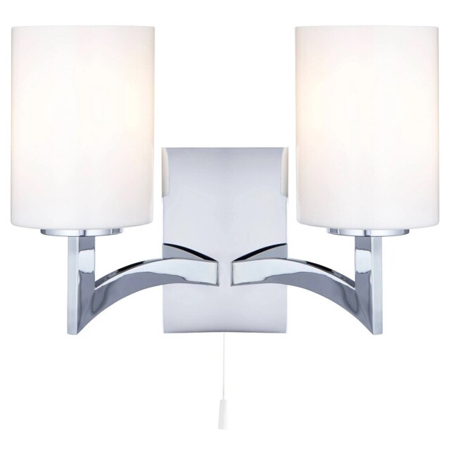Polished Chrome 2 Lamp Wall Light With White Glass Shades 300mm