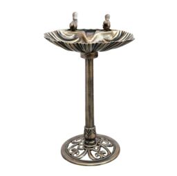 Bronze Effect Bird Bath Oyster Shell Shape Table Free Standing