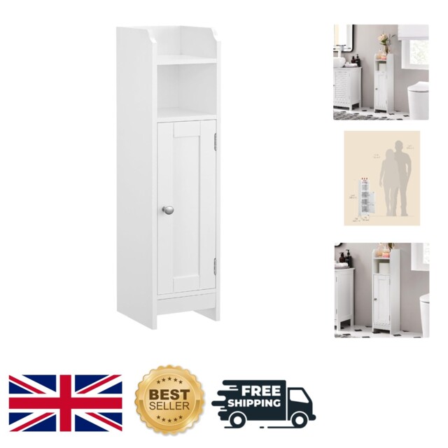 Compact White Bathroom Floor Cabinet - Adjustable, Secure Storage For