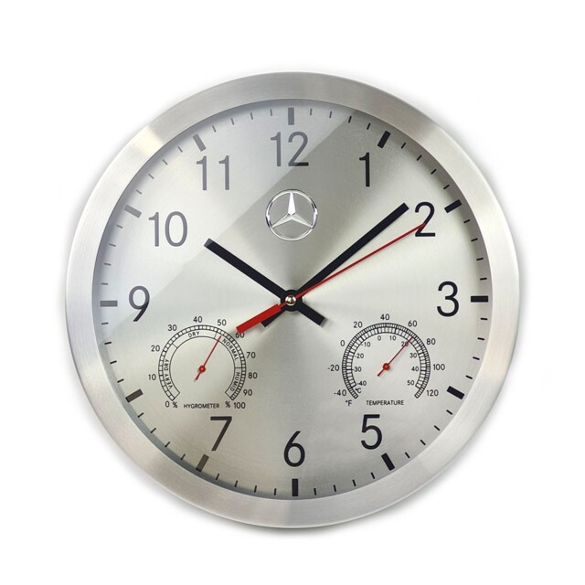 Mercedes-benz Wall Clock Thermometer Hygrometer Aluminum 30cm