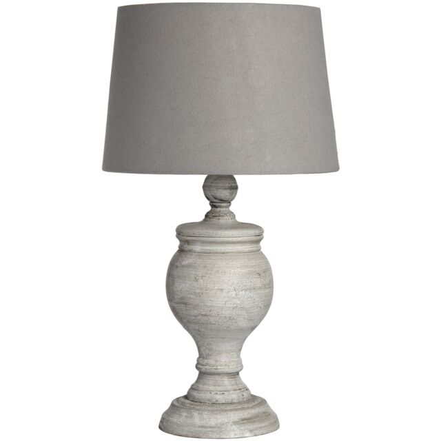 53cm Tall Shabby Chic Grey Wooden Table Buffet Lamp W Linen Shade 40w