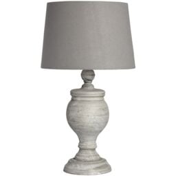 53cm Tall Shabby Chic Grey Wooden Table Buffet Lamp W Linen Shade 40w