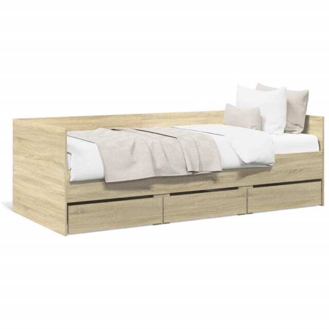Daybed With Drawers Sonoma Oak 90x190 Cm Engineered Wood Vidaxl