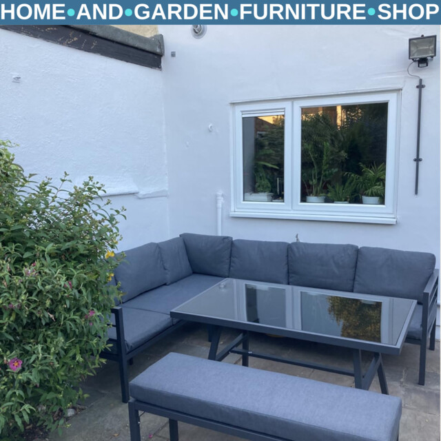 4 Piece L Shaped Garden Furniture Set 8 Seater Aluminium Dining Sofa