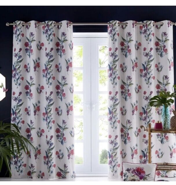 "Oasis Luna Ivory Eyelet Lined Curtain Pair - 100% Cotton - W46"" X D54"""