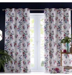 "Oasis Luna Ivory Eyelet Lined Curtain Pair - 100% Cotton - W46"" X D54"""