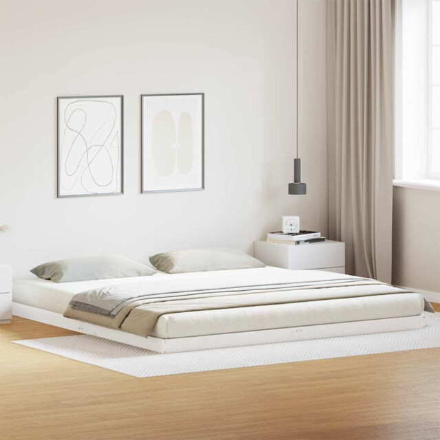 Floor Bed Frame White 180x210cm Solid Pine Wood Low Profile Platform