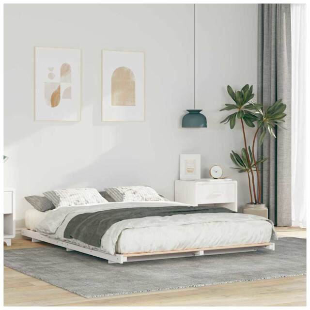 Platform Bed Frame White 150 X 200 Cm Solid Pine Wood Low Profile
