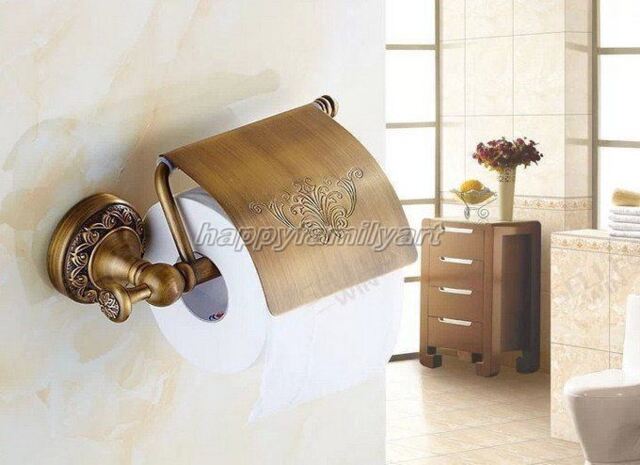 Antique Brass Carved Bathroom Wall Mounted Toilet Paper Roll Holder
