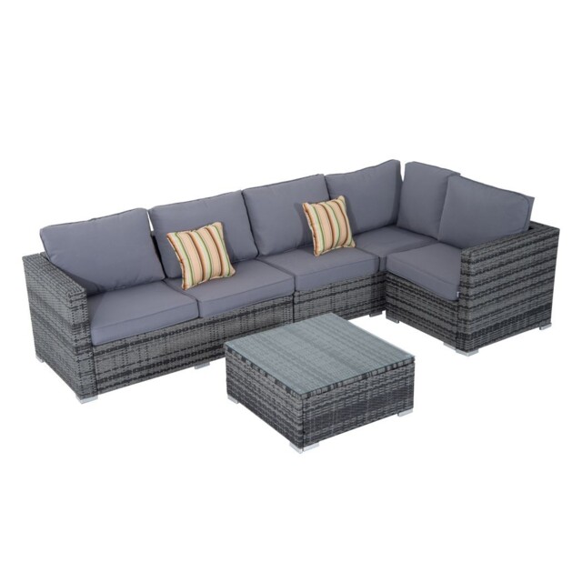 Elegant 4-piece Grey Rattan Garden Set With Cushions Glass Table
