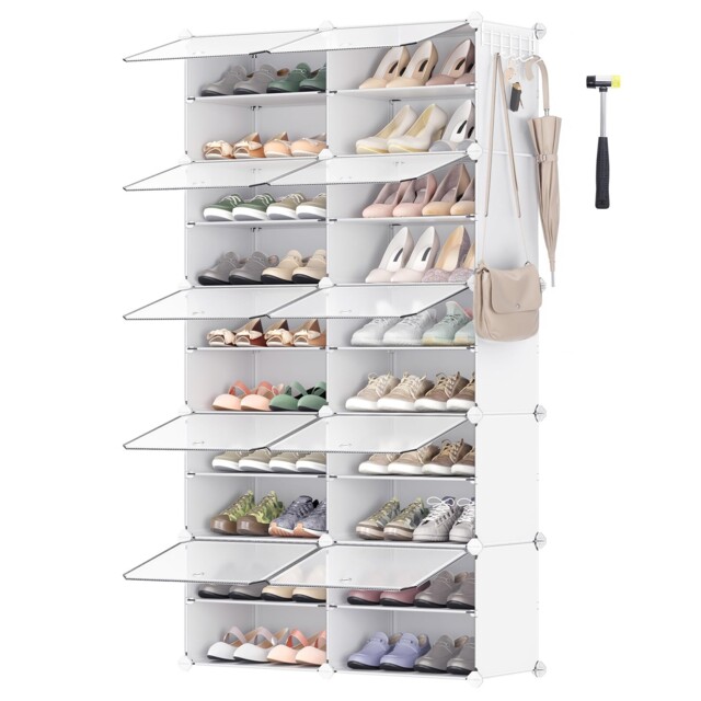Songmics Interlocking Shoe Rack, Plastic Storage 10 Slots, White