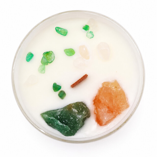 Heart Chakra Crystal Soy Wax Candle Rose Musk Rose Quartz Jade 17hr