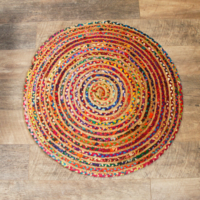 Jute And Recycled Cotton Indian Rug Handmade Round Rug 90cm, 120cm,