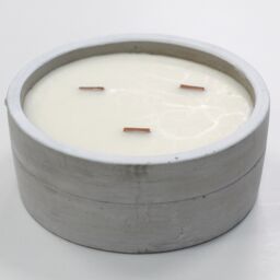 Large Round Concrete Wooden 3 Wick Crackling Soy Candle Patchouli &