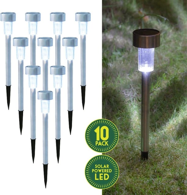 Gardenkraft Solar Bollard Lights Set Of 10 White Led Outdoor