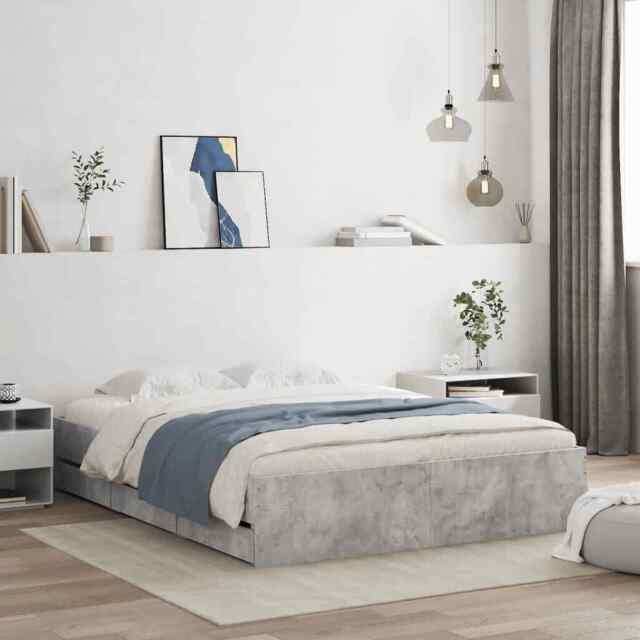 Bed Frame With Drawers Concrete Grey 140x200 Cm Engineered Wood Vidaxl