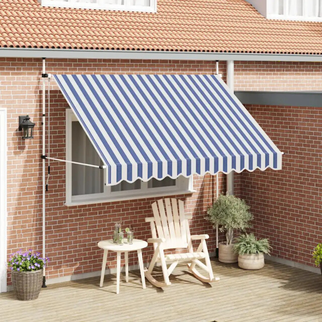 Manual Retractable Awning 300 Cm Blue And White Stripes Vidaxl