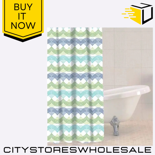 Sabichi Waves Shower Curtain With 12 Hooks Waterproof & Stylish