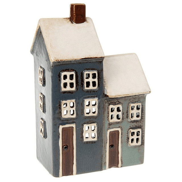 Shudehill Giftware Village Pottery 2 House Tealight Holder - Grey/navy