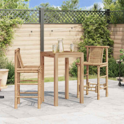 Bar Stool 2pcs Natural Bamboo 53x45x102cm High Back 70cm Seat Height