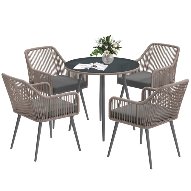 Outsunny Rattan Dining Set, 4 Seater Rattan Garden Furniture, Light