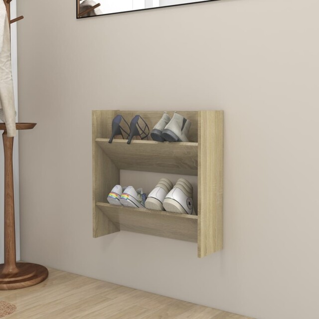 Wall Shoe Cabinet Sonoma Oak 60x18x60 Cm Engineered Wood Vidaxl