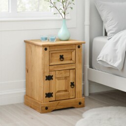 Corona Petite 1 Door 1 Drawer Bedside Table Wax Solid Wood Pine Rustic