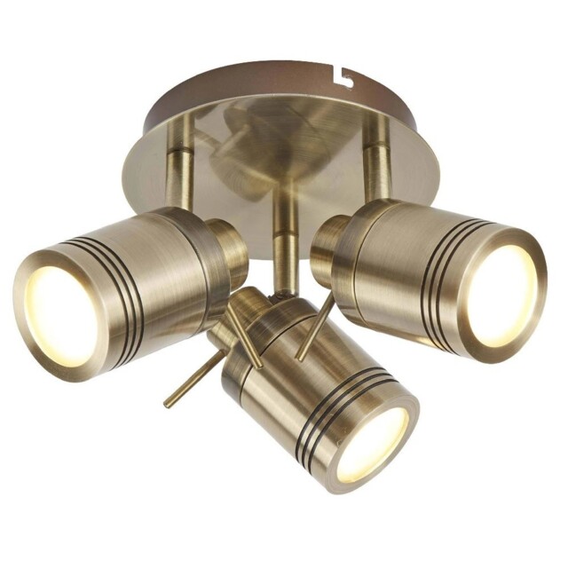 Antique Brass Bathroom Vintage 3 Lamp Round Plate Ceiling Spotlight