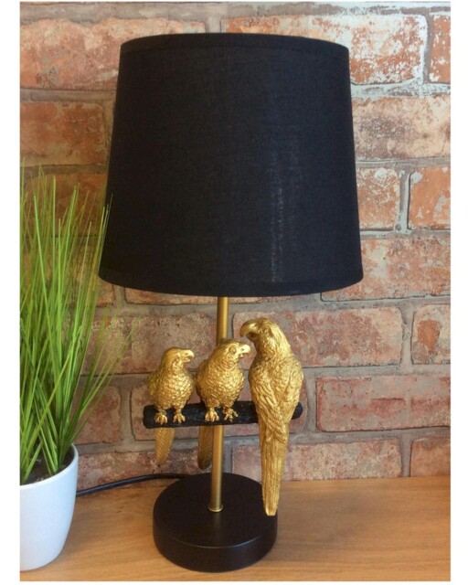 Black And Gold Parrot Table Bedside Lamp With Black Shade Wbhe1903