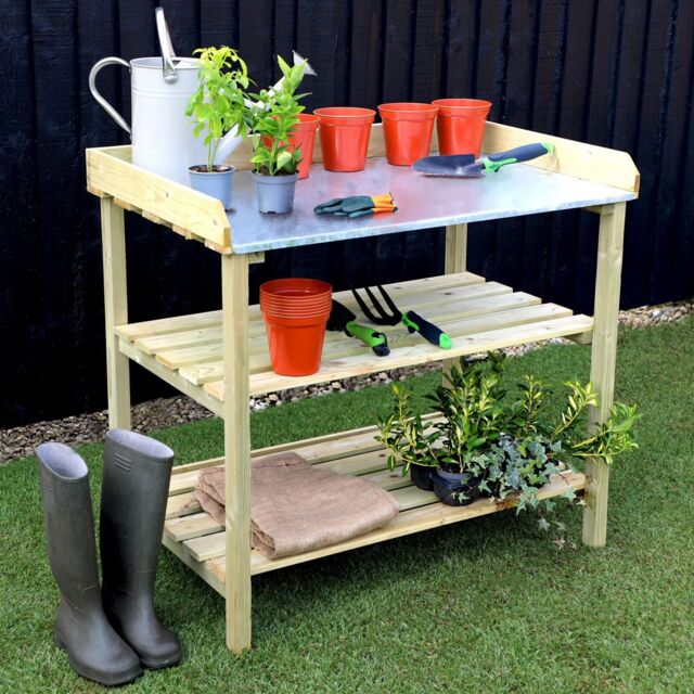 Wooden 1m Potting Bench Pressure Treated Shelving Garden Growing Table
