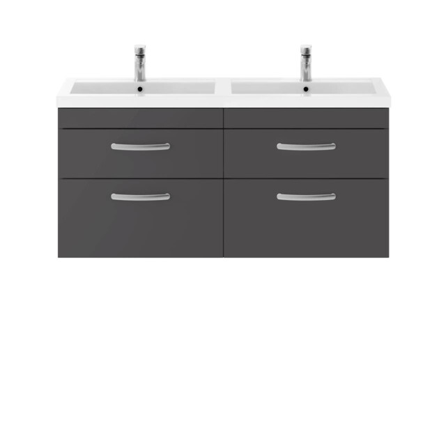 Nuie Athena Gloss Grey 1200mm Wall Hung 4 Drawer Vanity Unit And