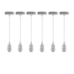 Pendant Light 6 Pack White Metal Pvc E27 Fitting 104cm Cable