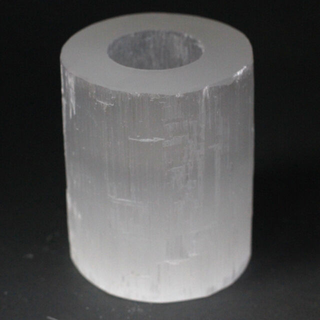 10cm Cylinder Natural White Selenite Crystal Tea Light Candle Holder