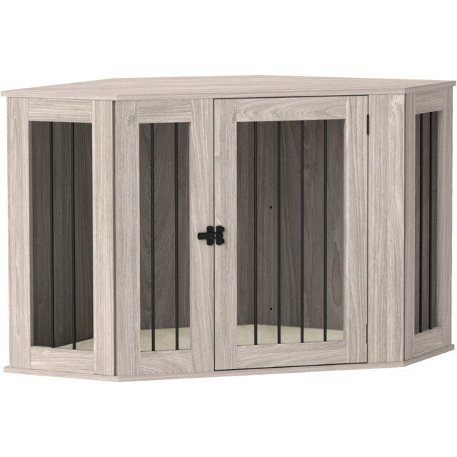Pawhut Dog Crate Furniture For Large Dogs W/ Cushion, Door - Walnut