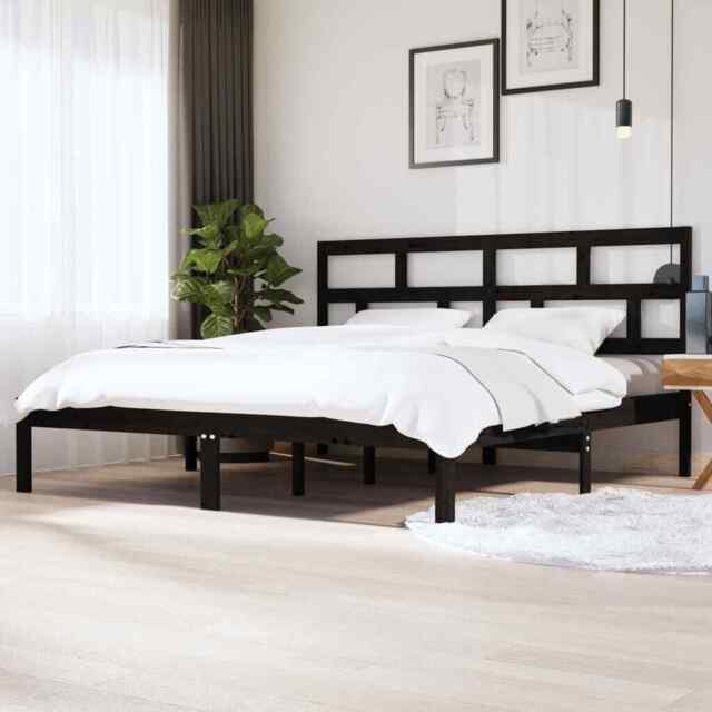 Bed Frame Black Solid Wood Pine 200x200 Cm Vidaxl