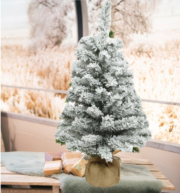 45cm Small Snowy Table Christmas Tree Natural Jute Bag Compact