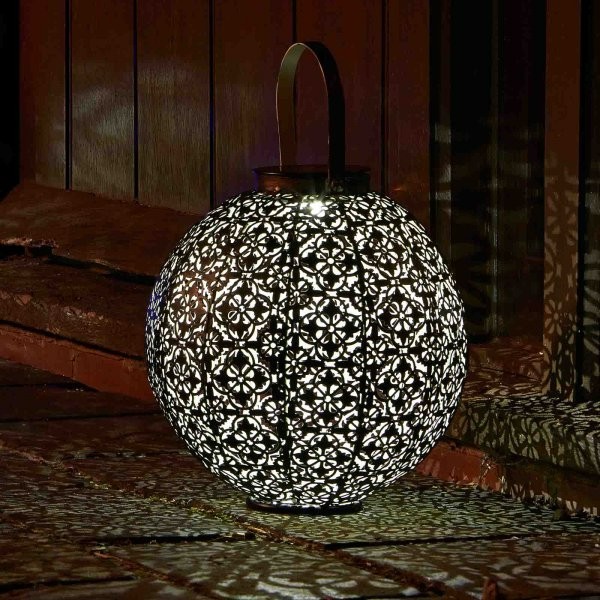 Solar Hanging Led Lantern Damasque Outdoor Garden Lighting Round Metal
