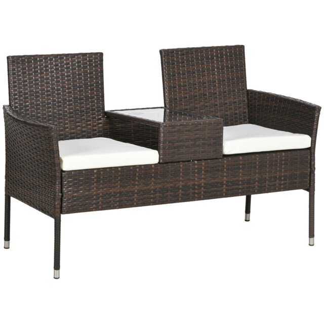 Garden Bench Rattan Steel Glass Brown/cream 137x59x82cm Padded