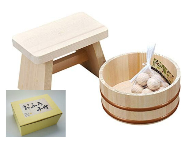 Yamako Hinoki Japanese Onsen Spa Bath Stool Bucket Wooden Bath Ball