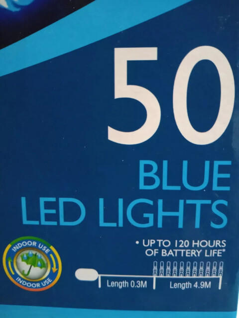 50 Mian Operated Blue Coloured Led Lights. Fairy Lights, Christmas