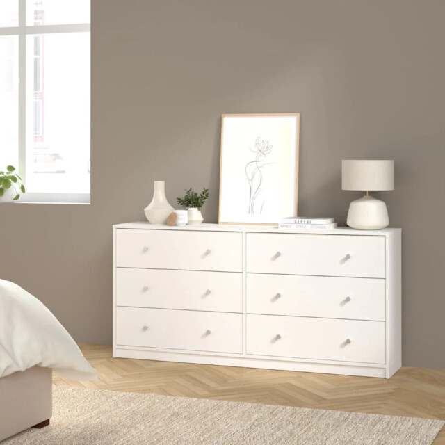 Modern Wooden Chest Of 6 (3+3) Drawers Bedroom Clothes Storage Cabinet