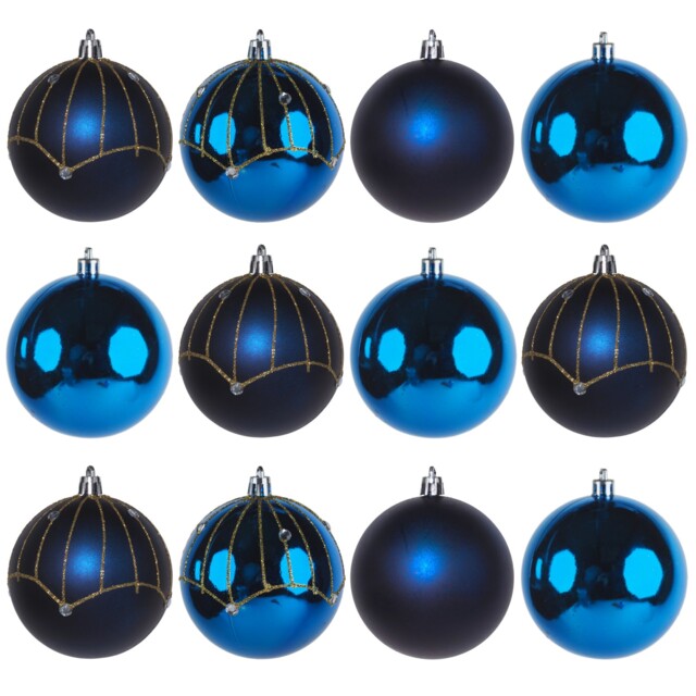 Navy Blue Christmas Baubles Xmas Tree Decorations - Large 8cm Gatsby -